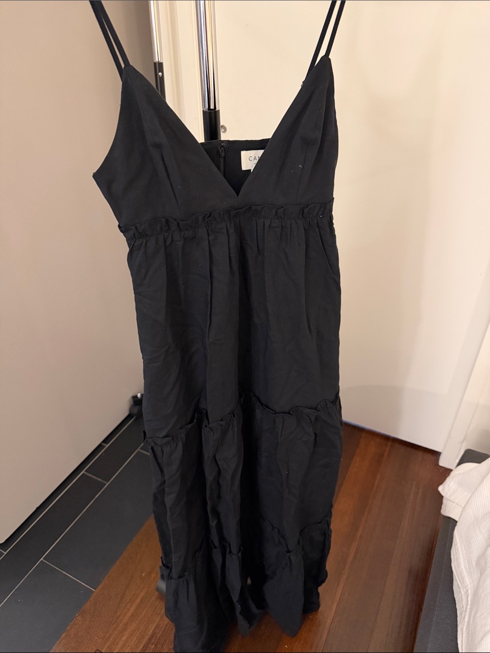 Cami NYC Black Tiered Maxi Slip Dress